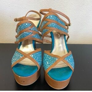 Bakers Blue Faux Leather Rhinestone Heels